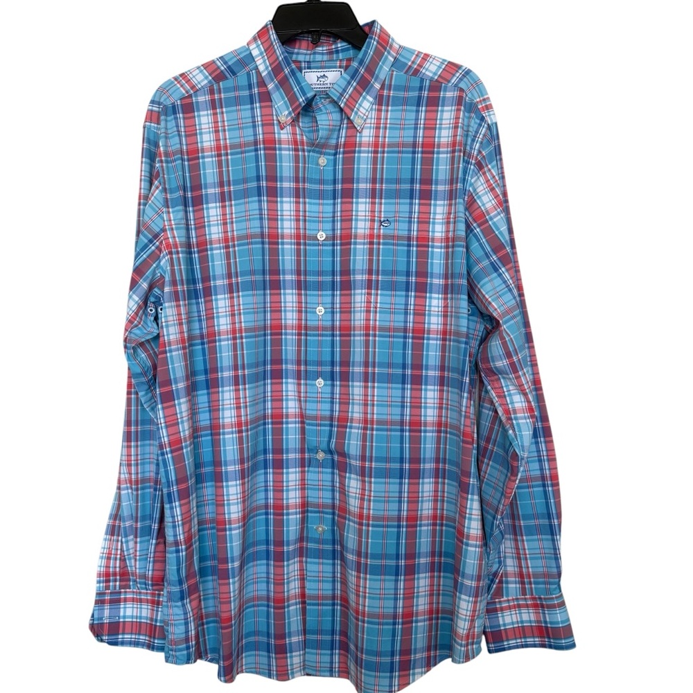 Southern Tide Mens Sz L Intercoastal Plaid Shirt Lightweight Performance Stretch
